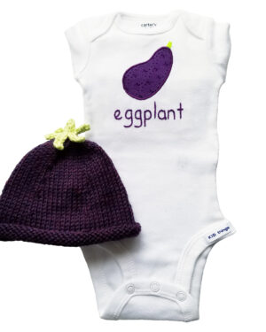 eggplant bodysuit and hat