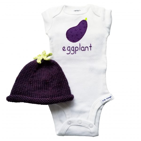 eggplant bodysuit and hat
