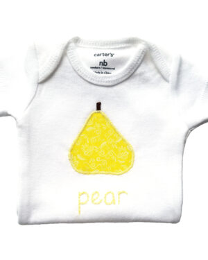hand embroidered pear onesie