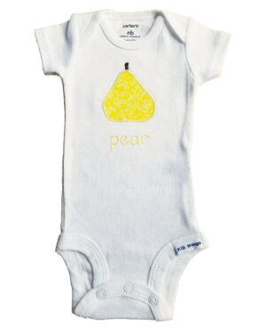 hand embroidered pear onesie