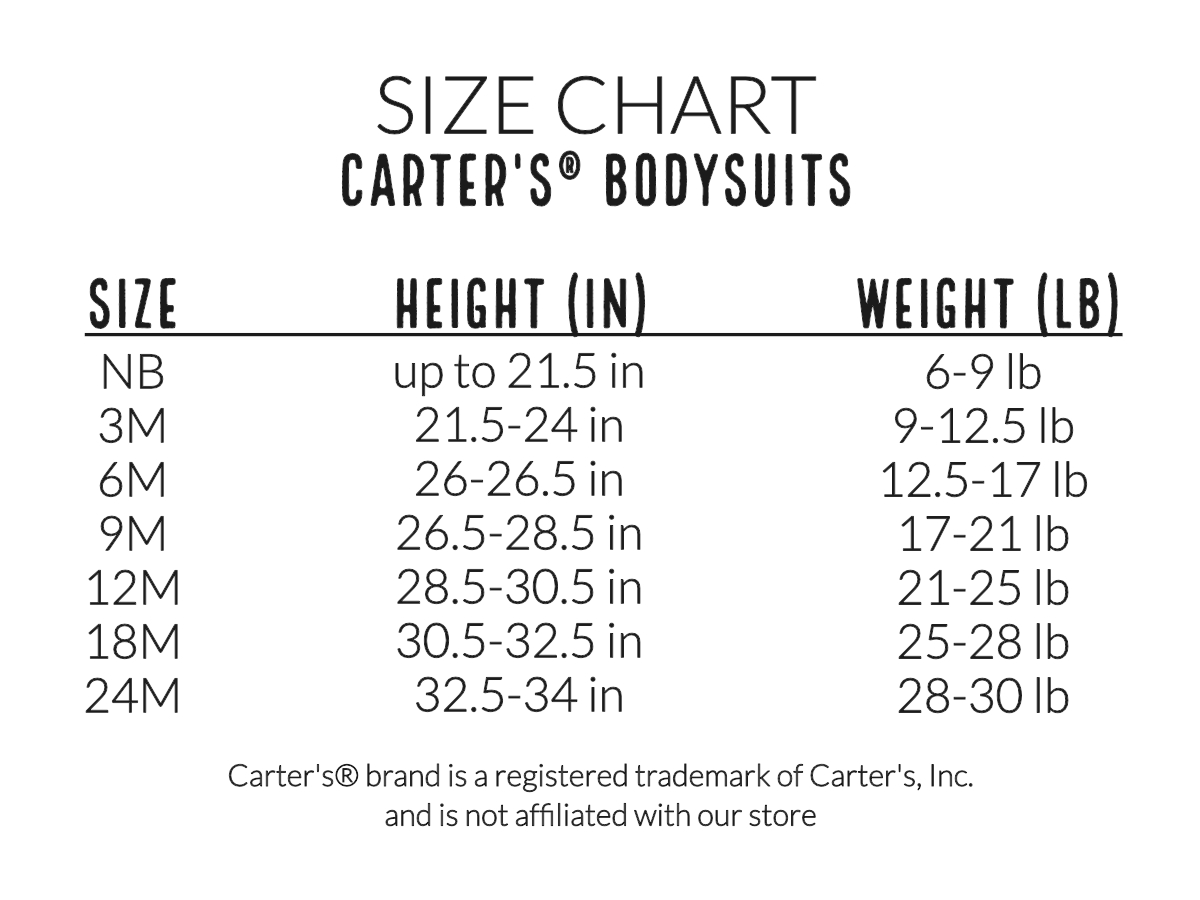 Carters bodysuit size chart