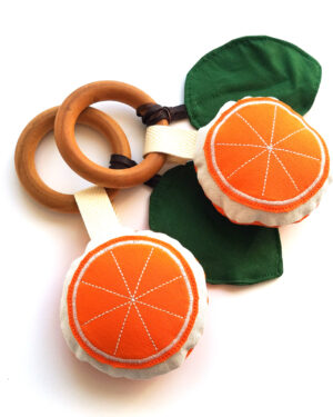 orange tangerine sensory toy - teether, rattle and crinkle
