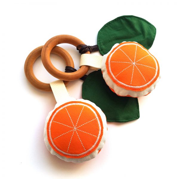 orange tangerine sensory toy - teether, rattle and crinkle