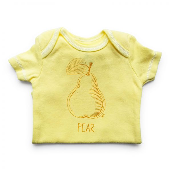 hand dyed, screen printed pear bodysuit