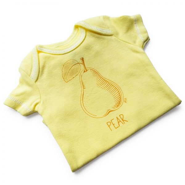 hand dyed, screen printed pear bodysuit