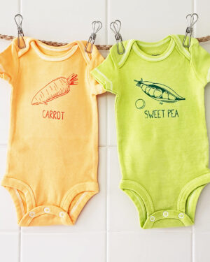 peas and carrots screen printed bodysuits