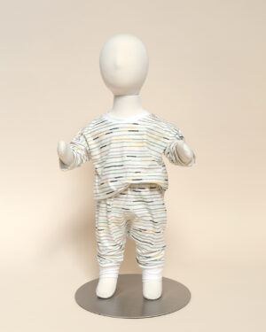 avery slim harem leggings + marley tee on mannequin - needlepoint stripe