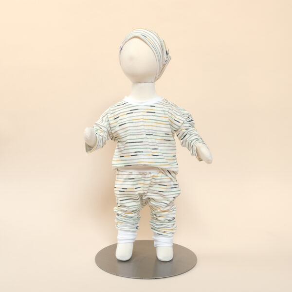 rory pants marley tee + jules hat outfit - needlepoint stripe