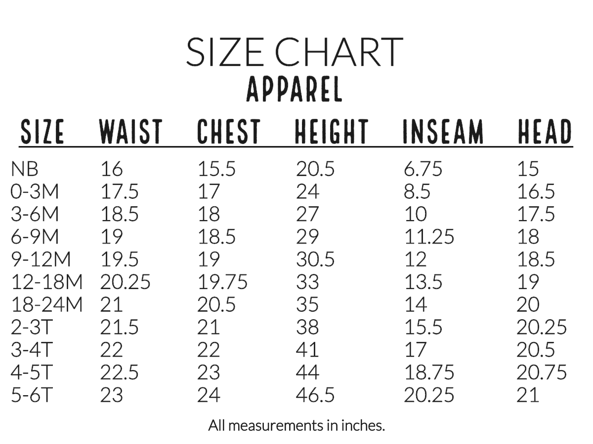 apparel size chart new