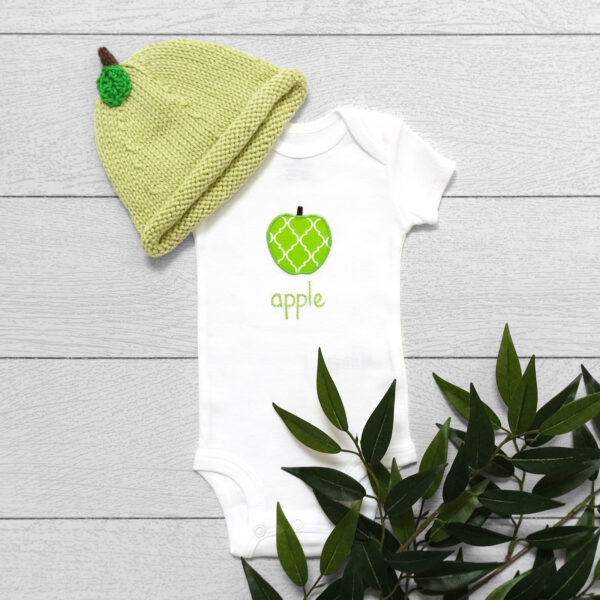 green apple gift set - hat + bodysuit flatlay