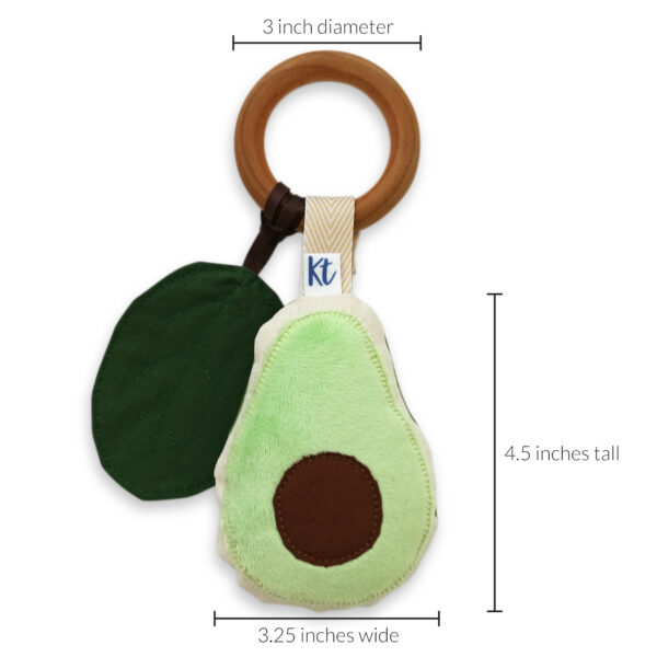avocado teether with measurements