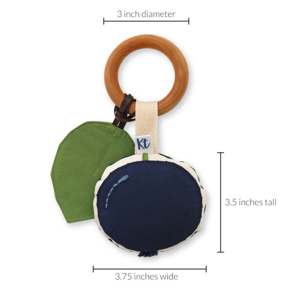 blueberry teether with measurements