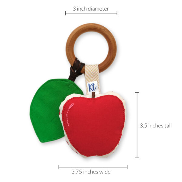 red apple teether with measurements