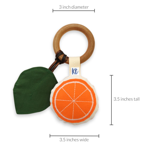 tangerine teether with measurements