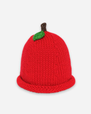 red apple hand knit hat