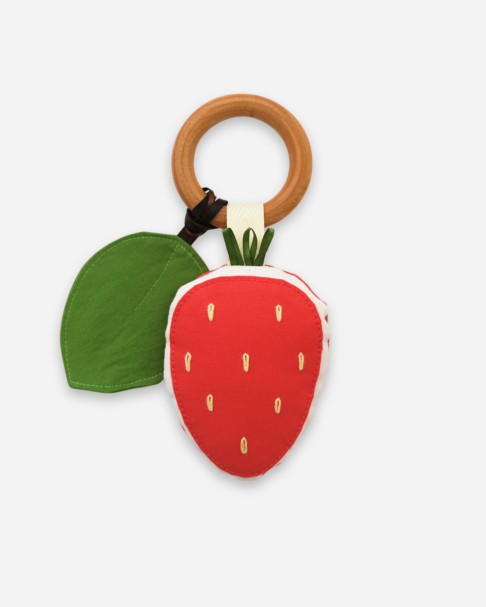 red strawberry teether and sensory toy