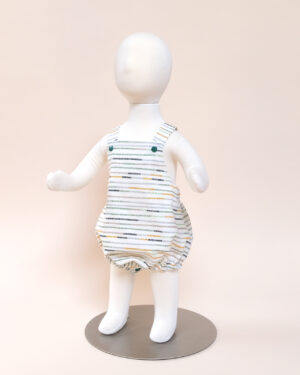 logan romper needlepoint stripe print on mannequin for boys or girls