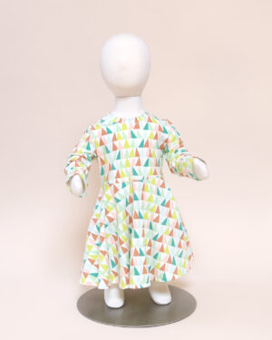 luna dress long sleeve geometric triangle on mannequin for little girl