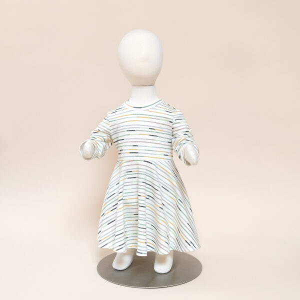 luna dress long sleeve needlepoint stripe on mannequin for little girl