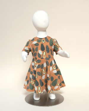 luna dress short sleeve for toddler girls or baby girls avocado print