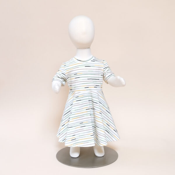 luna dress short sleeve for toddler girls or baby girls needlepoint stripe print